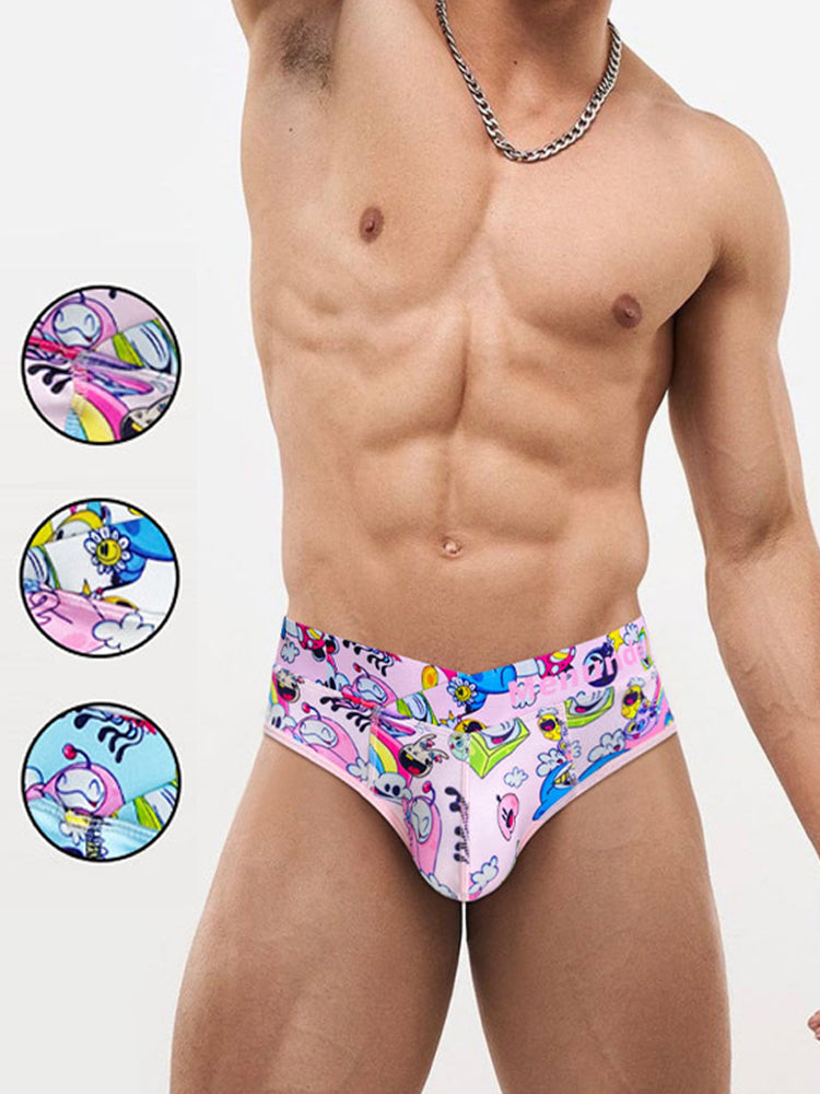 2 Pack Men's Playful Cartoon No-Tag Comfortable and Breathable Briefs | dmunderwear detail image 3