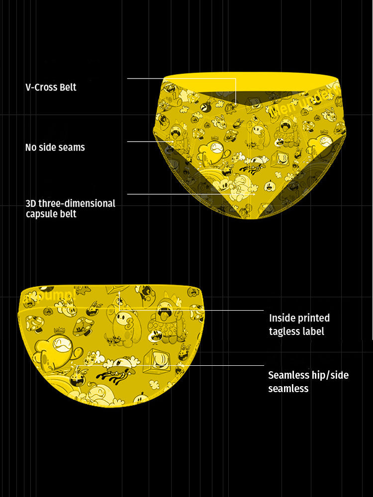 2 Pack Men's Playful Cartoon No-Tag Comfortable and Breathable Briefs | dmunderwear detail image 4