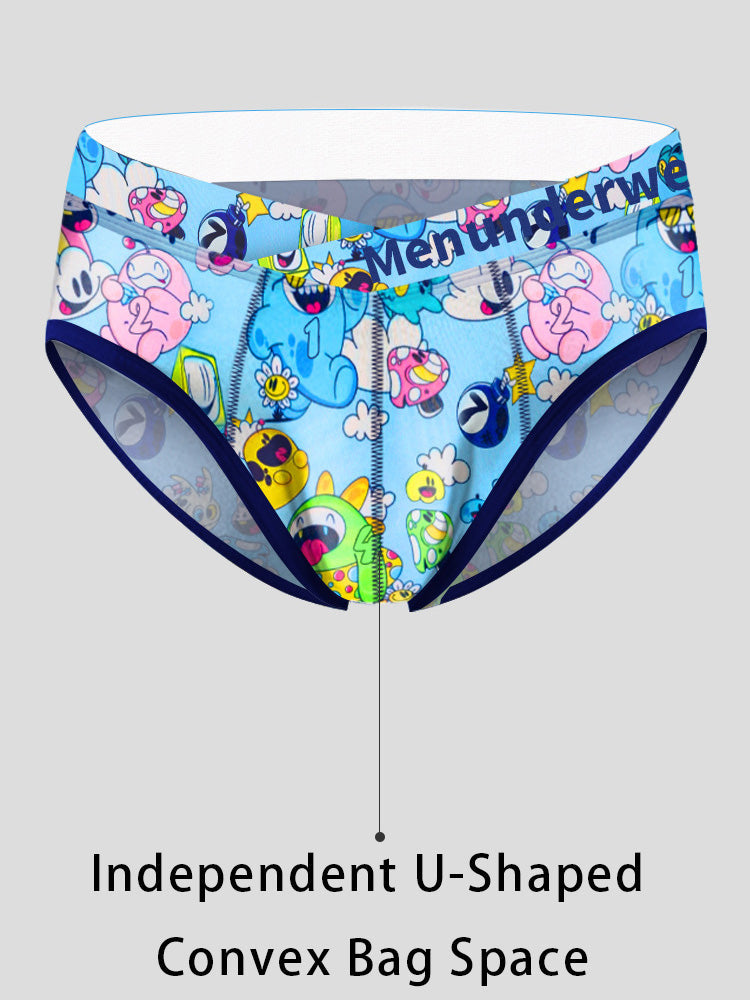 2 Pack Men's Playful Cartoon No-Tag Comfortable and Breathable Briefs | dmunderwear detail image 7
