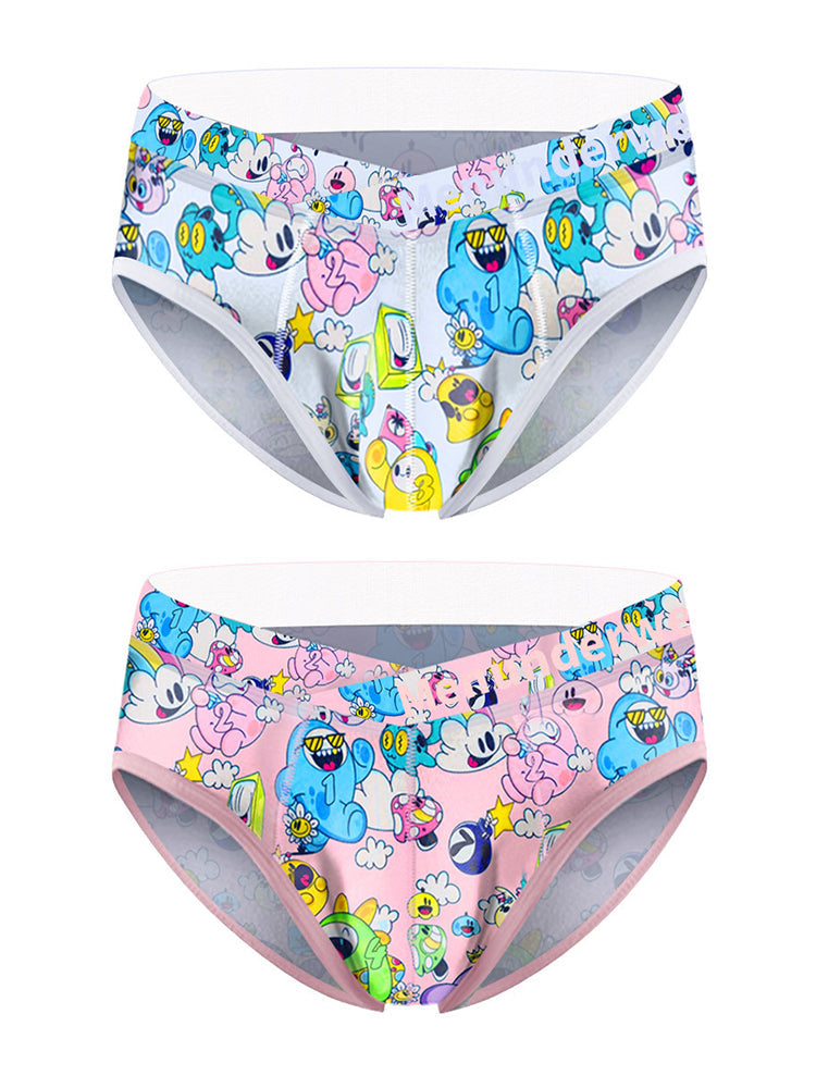 2 Pack Men's Playful Cartoon No-Tag Comfortable and Breathable Briefs | dmunderwear detail image 8