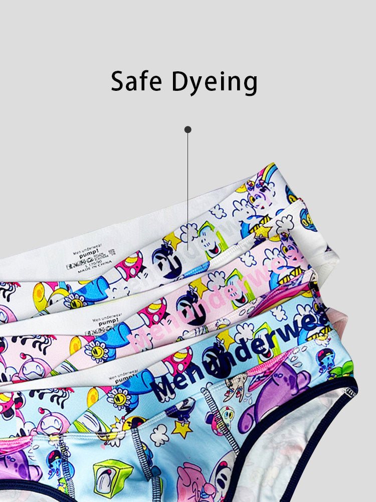 2 Pack Men's Playful Cartoon No-Tag Comfortable and Breathable Briefs | dmunderwear detail image 9