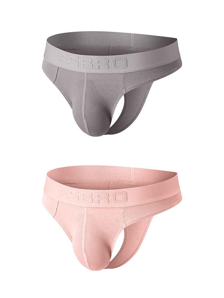 2 Pack Men's Ribbed Butt-Lifting U-Pouch Sexy Thong | dmunderwear detail image 12