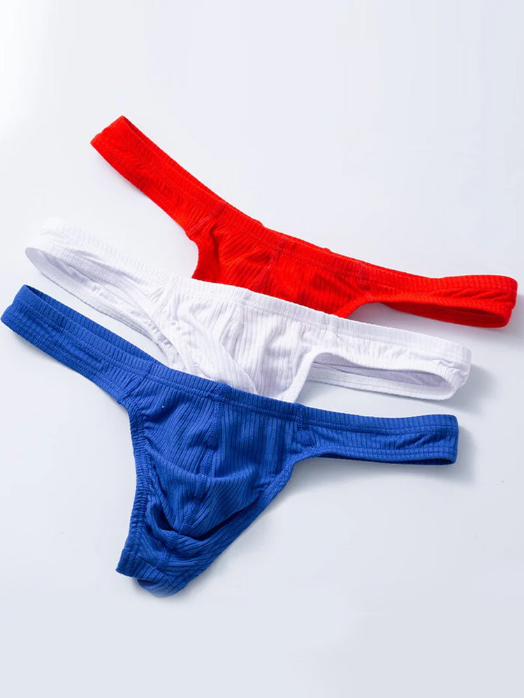 2-pack Men's Ribbed Low-rise Solid Color Thong | dmunderwear