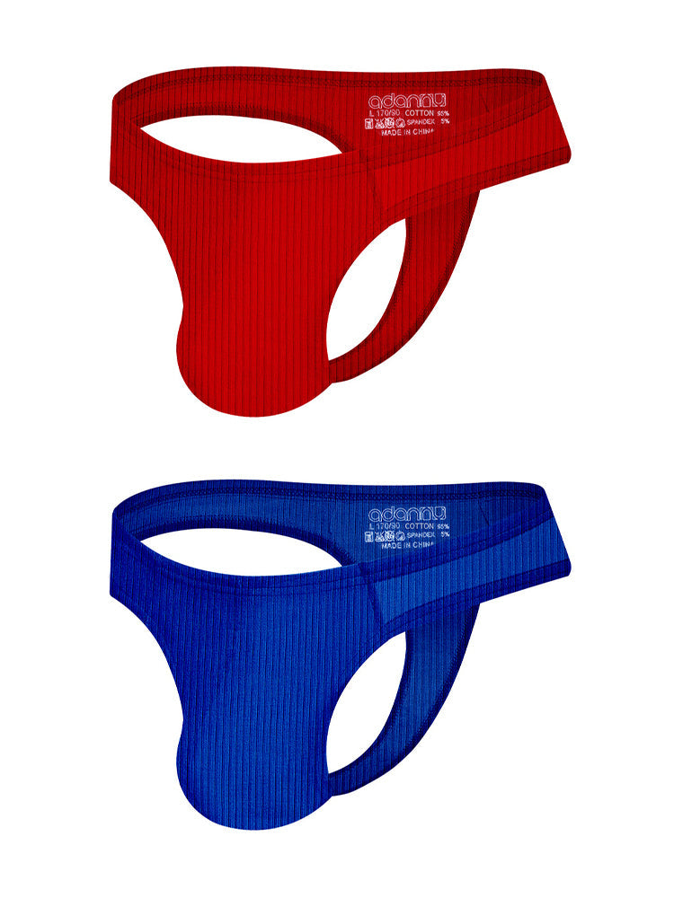 2-pack Men's Ribbed Low-rise Solid Color Thong | dmunderwear detail image 14