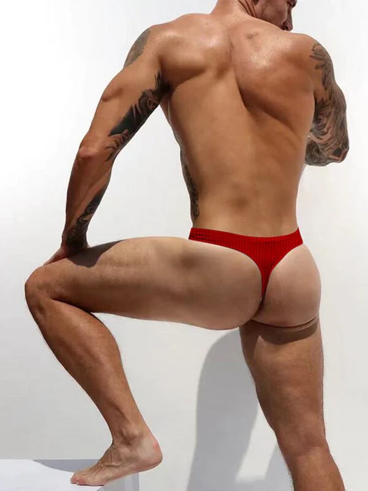 2-pack Men's Ribbed Low-rise Solid Color Thong | dmunderwear detail image 16