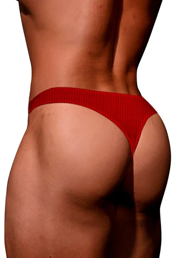 2-pack Men's Ribbed Low-rise Solid Color Thong | dmunderwear detail image 18