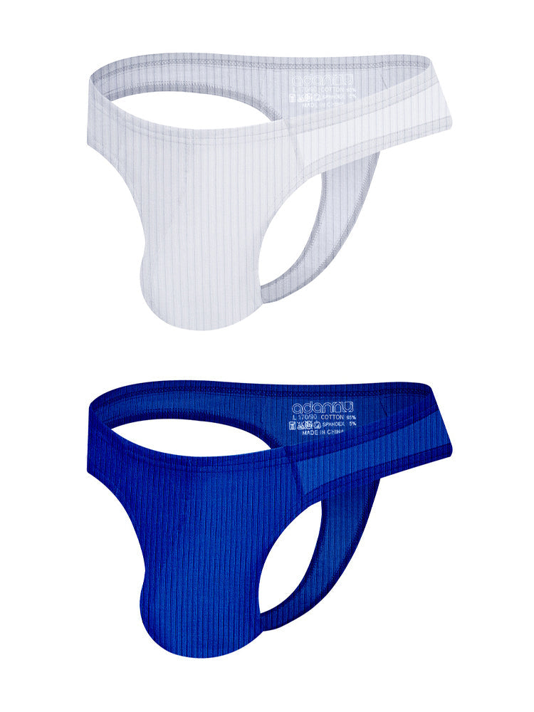 2-pack Men's Ribbed Low-rise Solid Color Thong | dmunderwear detail image 8
