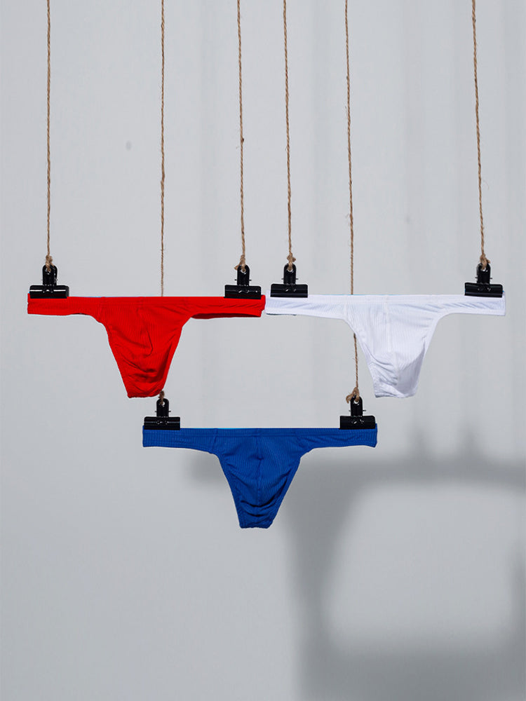 2-pack Men's Ribbed Low-rise Solid Color Thong | dmunderwear detail image 9