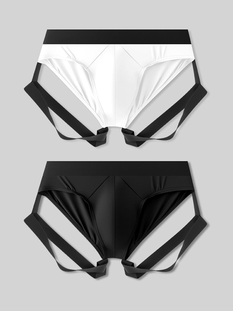 2 Pack Men's Sexy Briefs with Elastic Leg Straps and Contoured Pouch | dmunderwear detail image 2