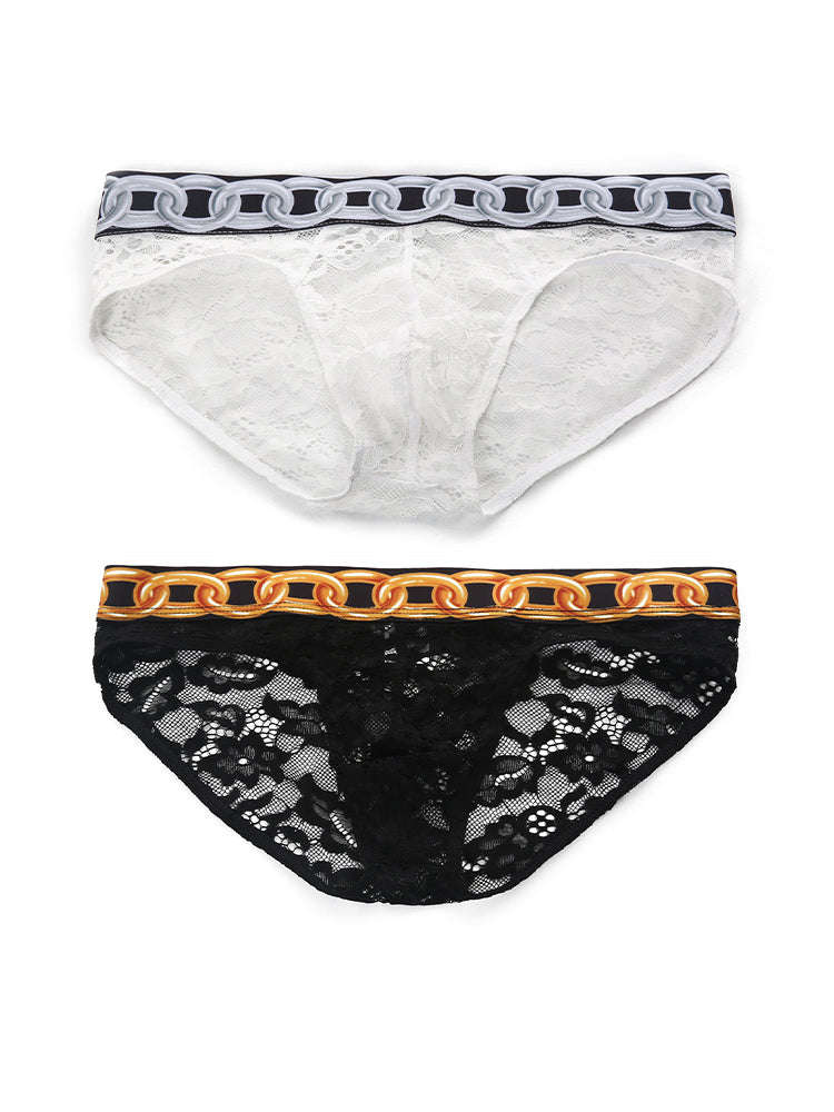 2 Pack Men's Sexy Lace Lightweight & Airy Sporty Cut Breathable Odor-Control Bikini | dmunderwear detail image 2