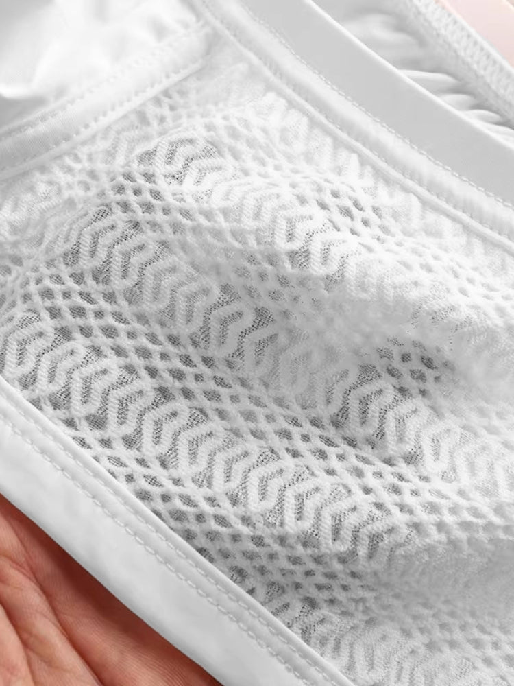 2 Pack Men's Sexy Semi-Sheer Lace Mesh Trunks with Contoured U-Pouch | dmunderwear detail image 16