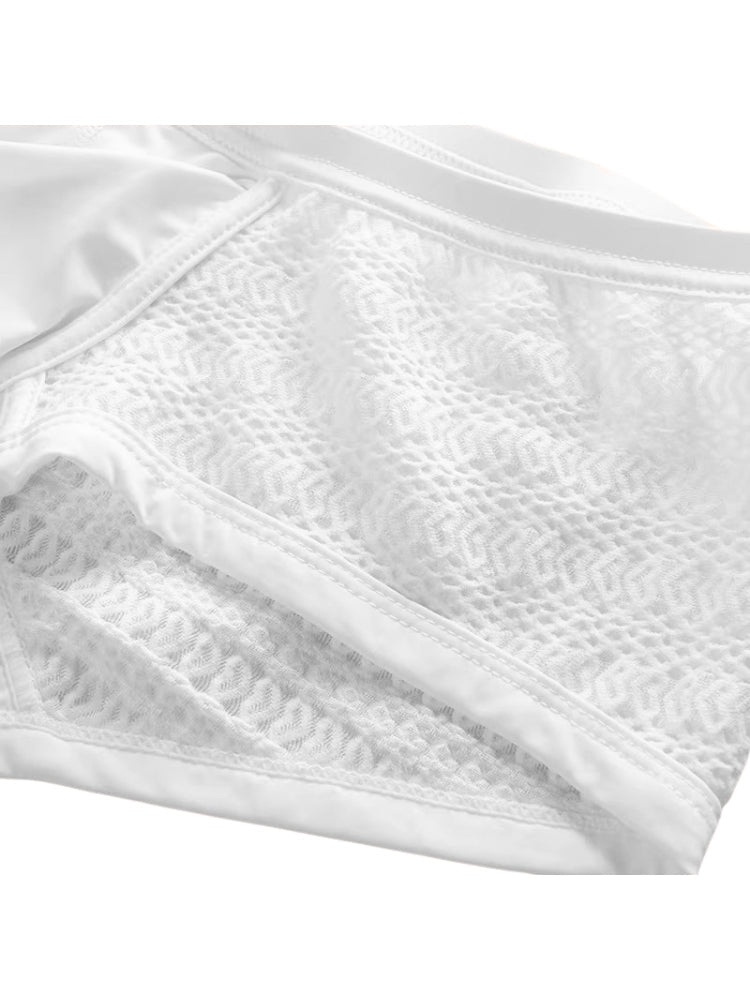2 Pack Men's Sexy Semi-Sheer Lace Mesh Trunks with Contoured U-Pouch | dmunderwear detail image 18