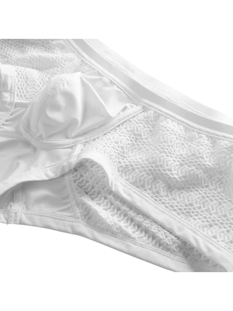 2 Pack Men's Sexy Semi-Sheer Lace Mesh Trunks with Contoured U-Pouch | dmunderwear detail image 19