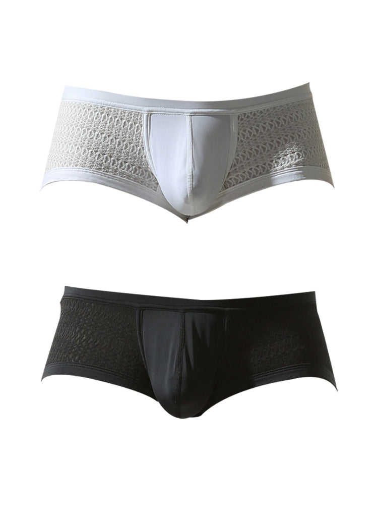 2 Pack Men's Sexy Semi-Sheer Lace Mesh Trunks with Contoured U-Pouch | dmunderwear detail image 2