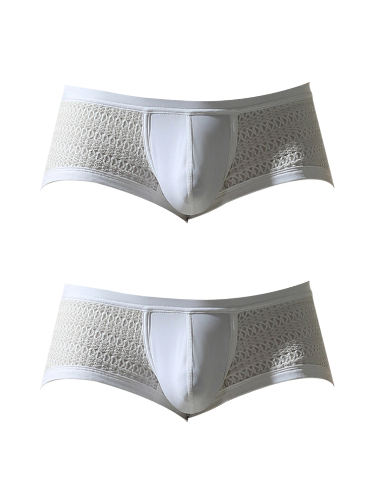 2 Pack Men's Sexy Semi-Sheer Lace Mesh Trunks with Contoured U-Pouch | dmunderwear detail image 7