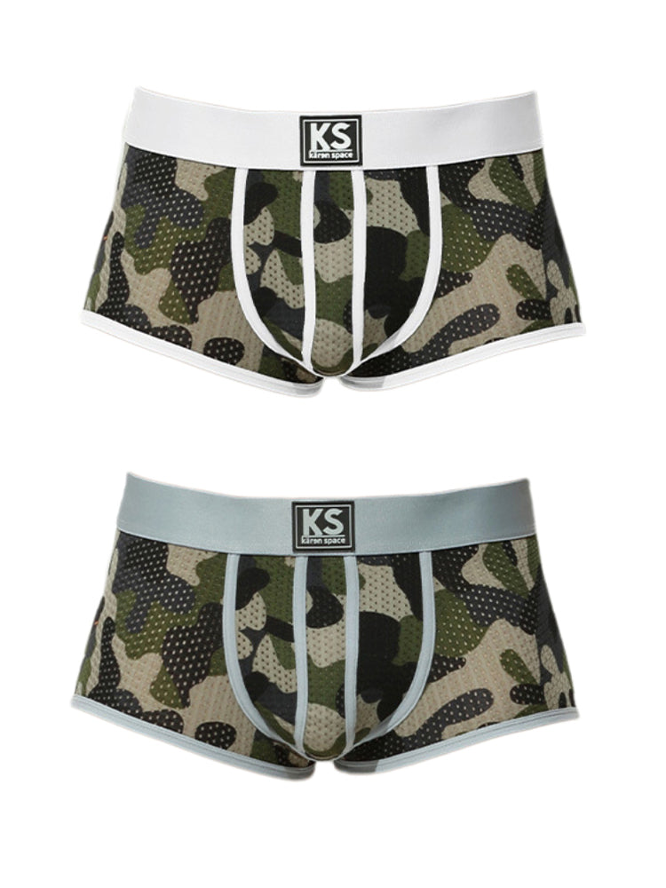 2 Pack Men's Sexy Mesh Camouflage Quick-Dry Large Pouch Low-Rise Trunks | dmunderwear detail image 2