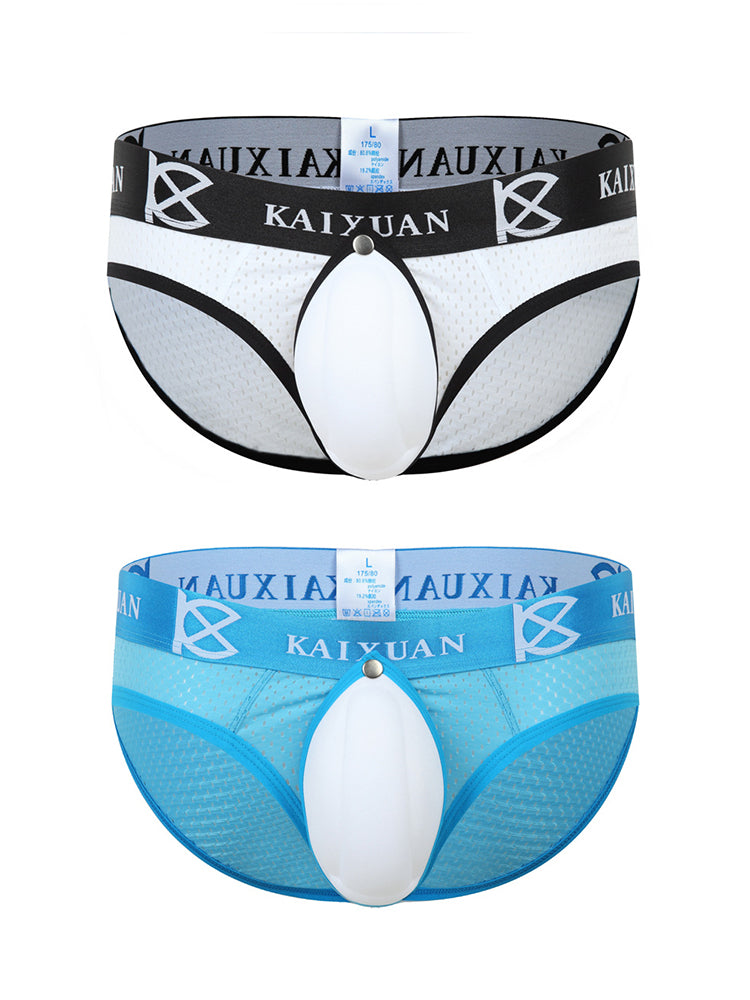 2 Pack Men's Sexy Mesh Front Opening Sponge Coaster Briefs | dmunderwear detail image 17