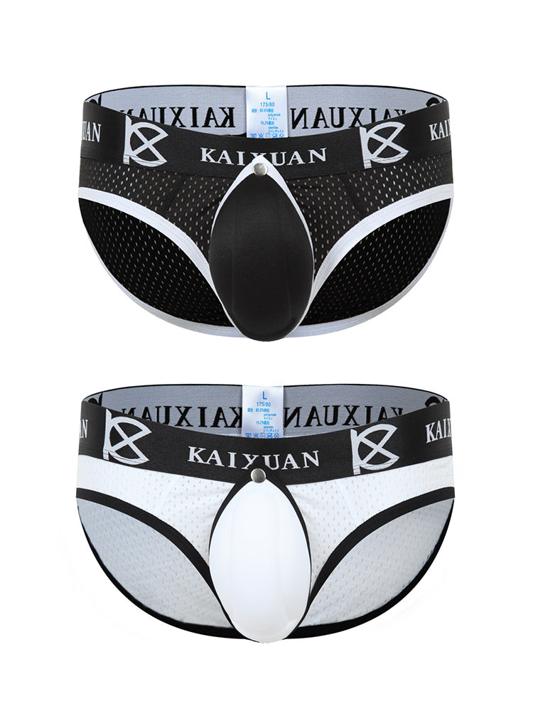 2 Pack Men's Sexy Mesh Front Opening Sponge Coaster Briefs | dmunderwear detail image 2