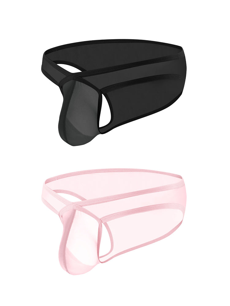 2 Pack Men's Sexy See-Through Triangle Y-Shaped Sleep Briefs | dmunderwear detail image 2