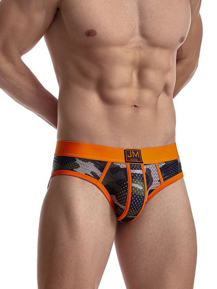 2 Pack Men's Sexy Sheer Camouflage Print Mesh Low-Rise Breathable & Quick-Dry Briefs | dmunderwear detail image 11