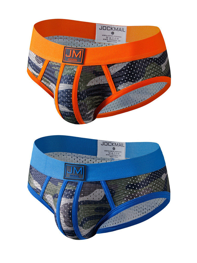 2 Pack Men's Sexy Sheer Camouflage Print Mesh Low-Rise Breathable & Quick-Dry Briefs | dmunderwear detail image 12