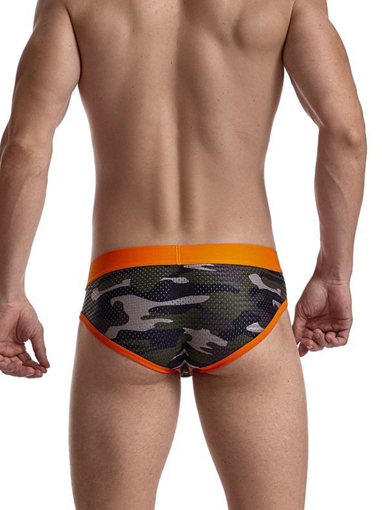 2 Pack Men's Sexy Sheer Camouflage Print Mesh Low-Rise Breathable & Quick-Dry Briefs | dmunderwear detail image 13
