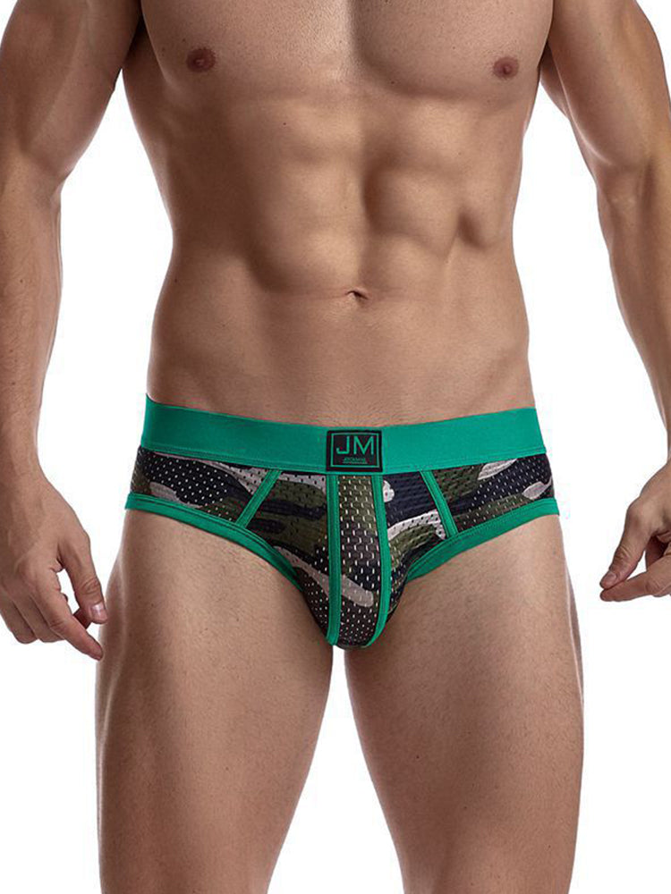 2 Pack Men's Sexy Sheer Camouflage Print Mesh Low-Rise Breathable & Quick-Dry Briefs | dmunderwear detail image 3