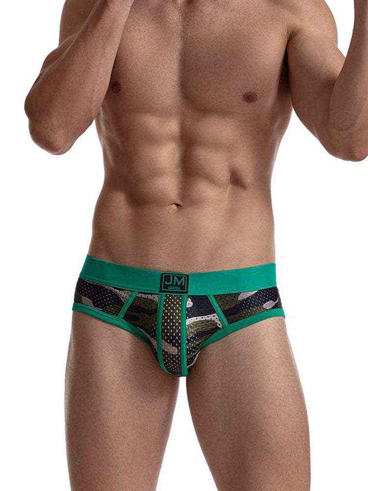 2 Pack Men's Sexy Sheer Camouflage Print Mesh Low-Rise Breathable & Quick-Dry Briefs | dmunderwear detail image 4