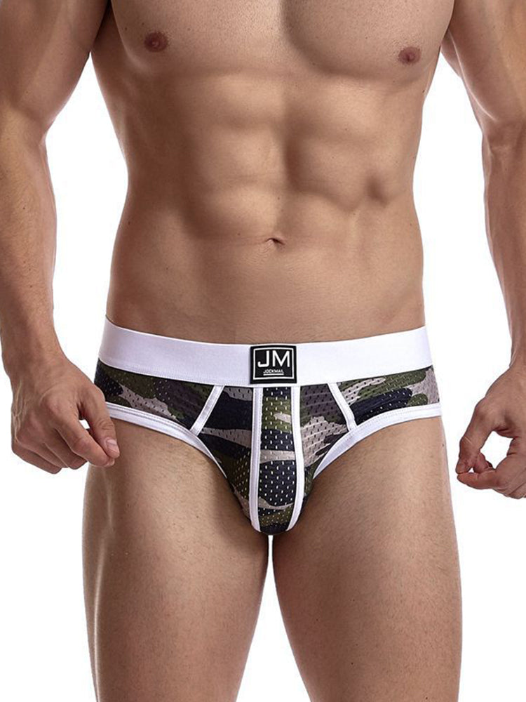 2 Pack Men's Sexy Sheer Camouflage Print Mesh Low-Rise Breathable & Quick-Dry Briefs | dmunderwear detail image 6