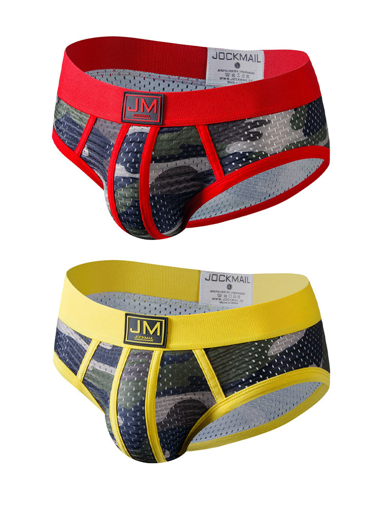 2 Pack Men's Sexy Sheer Camouflage Print Mesh Low-Rise Breathable & Quick-Dry Briefs | dmunderwear detail image 7