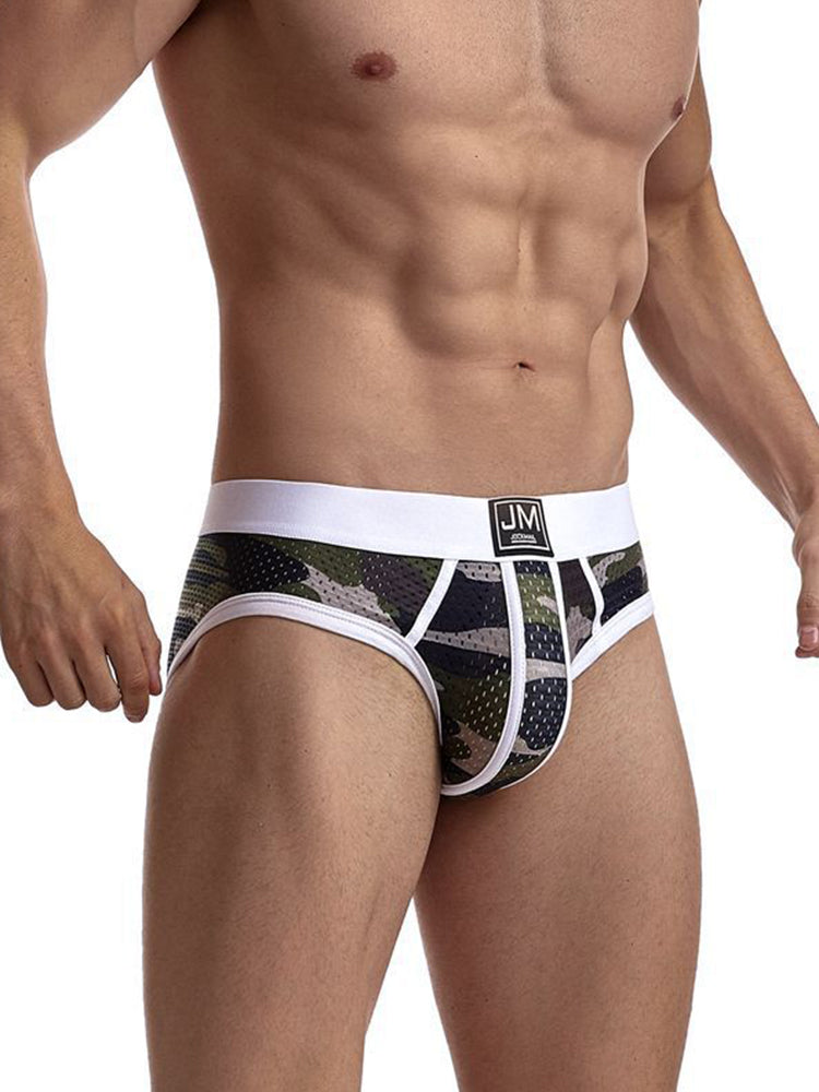 2 Pack Men's Sexy Sheer Camouflage Print Mesh Low-Rise Breathable & Quick-Dry Briefs | dmunderwear detail image 8