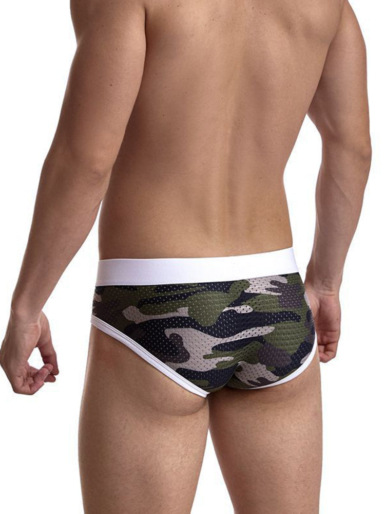 2 Pack Men's Sexy Sheer Camouflage Print Mesh Low-Rise Breathable & Quick-Dry Briefs | dmunderwear detail image 9