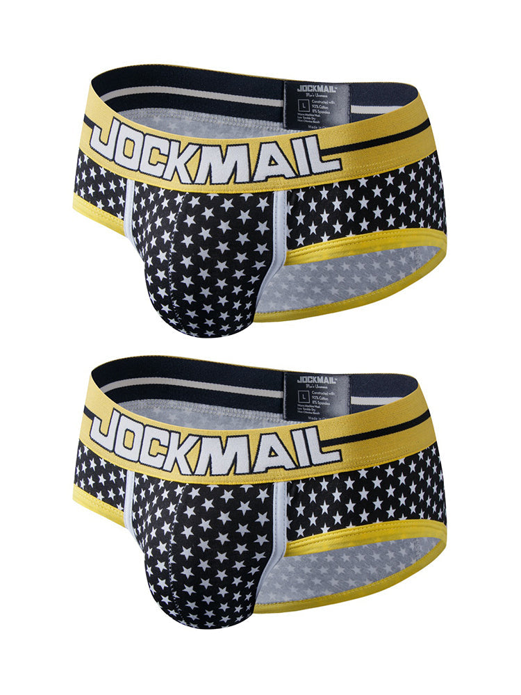 2 Pack Men's Sexy Star Print Low-Rise Breathable Comfort Trendy Briefs & Jockstrap | dmunderwear detail image 12