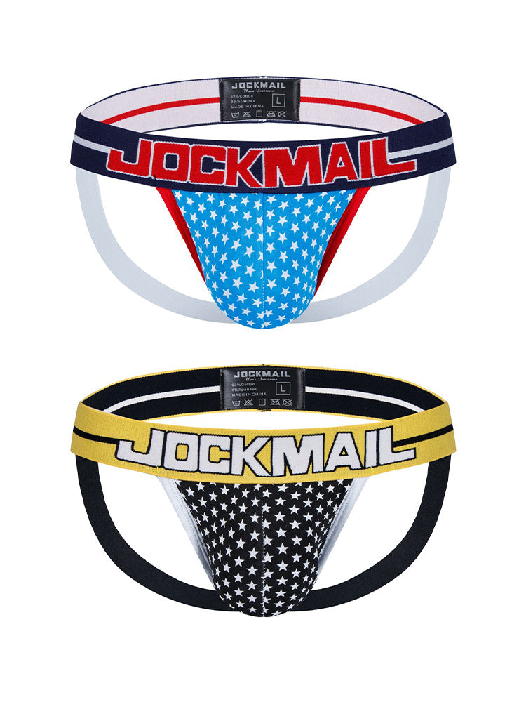 2 Pack Men's Sexy Star Print Low-Rise Breathable Comfort Trendy Briefs & Jockstrap | dmunderwear detail image 17