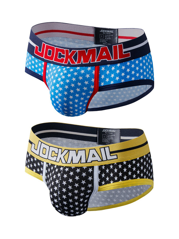 2 Pack Men's Sexy Star Print Low-Rise Breathable Comfort Trendy Briefs & Jockstrap | dmunderwear detail image 2