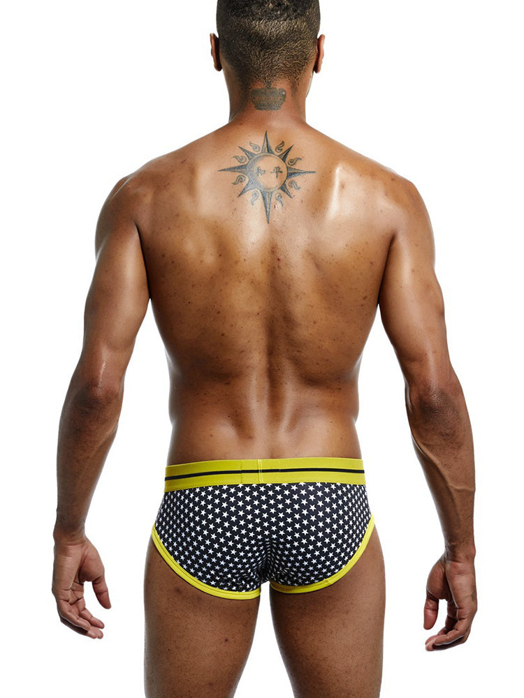 2 Pack Men's Sexy Star Print Low-Rise Breathable Comfort Trendy Briefs & Jockstrap | dmunderwear detail image 3