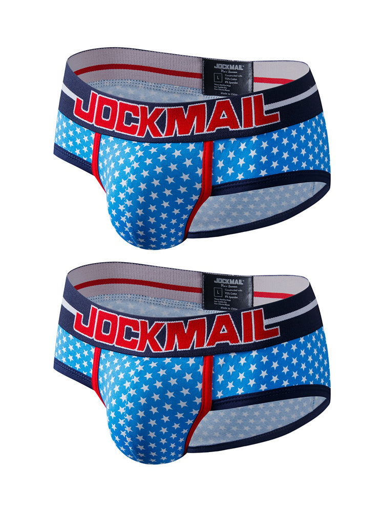 2 Pack Men's Sexy Star Print Low-Rise Breathable Comfort Trendy Briefs & Jockstrap | dmunderwear detail image 7