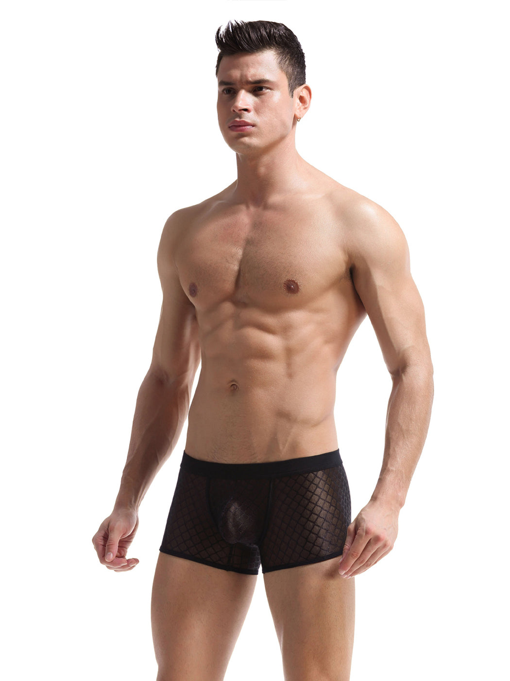 2 Pack Men's Sexy Transparent Mesh Trunks | dmunderwear detail image 5
