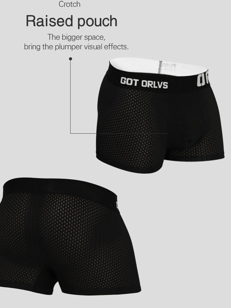 2 Pack Men's Sexy Transparent Seamless Mesh Solid Color Breathable Trunks & Bikini | dmunderwear detail image 9