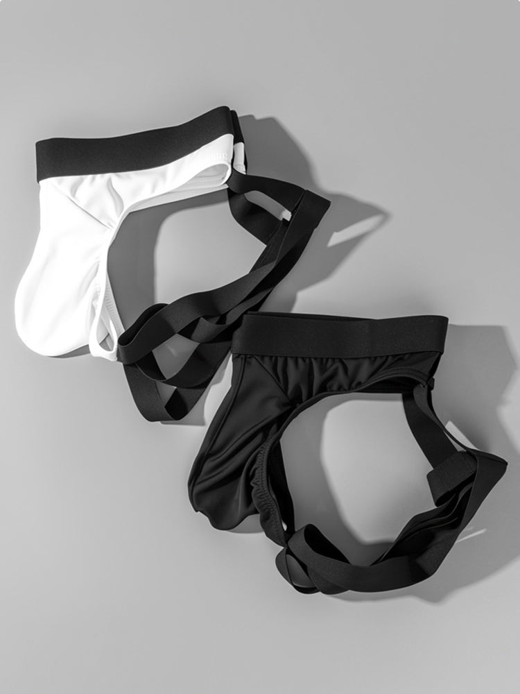 2 Pack Men's Sexy Thong with Elastic Leg Straps and Contoured Pouch | dmunderwear detail image 10