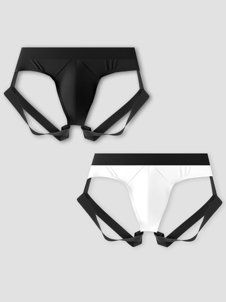 2 Pack Men's Sexy Thong with Elastic Leg Straps and Contoured Pouch | dmunderwear detail image 12