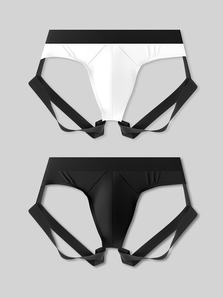 2 Pack Men's Sexy Thong with Elastic Leg Straps and Contoured Pouch | dmunderwear detail image 2