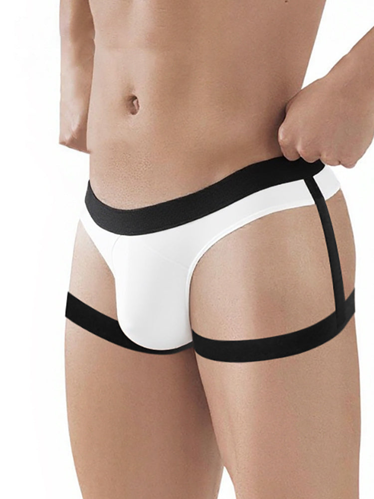 2 Pack Men's Sexy Thong with Elastic Leg Straps and Contoured Pouch | dmunderwear detail image 3