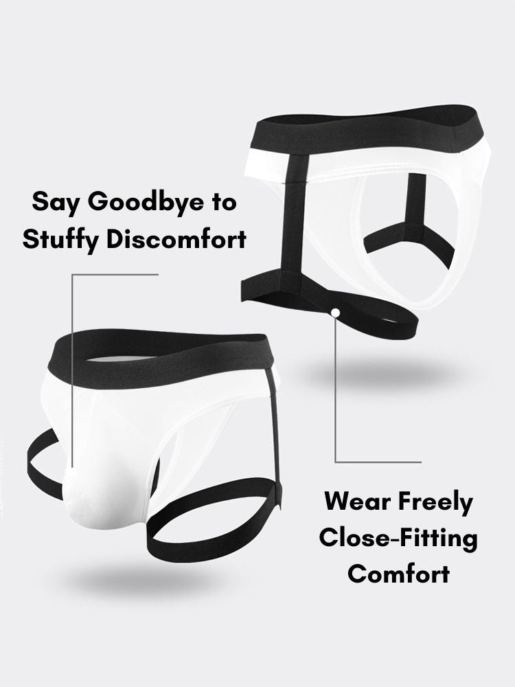 2 Pack Men's Sexy Thong with Elastic Leg Straps and Contoured Pouch | dmunderwear detail image 4