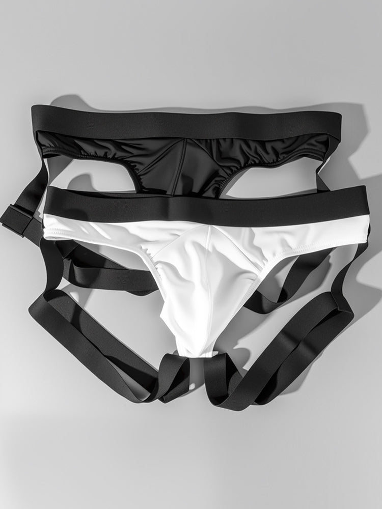 2 Pack Men's Sexy Thong with Elastic Leg Straps and Contoured Pouch | dmunderwear detail image 9