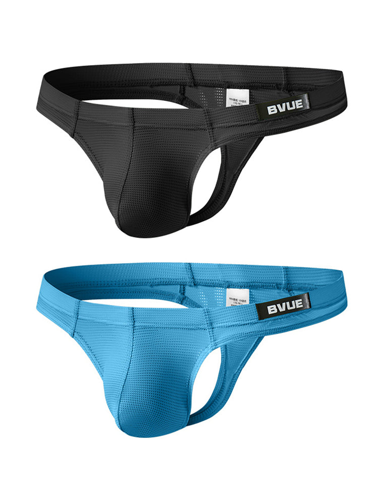 2 Pack Men's Sexy U-Pouch Sheer Icy Silk Seamless Comfort Firm Support Thongs | dmunderwear detail image 2