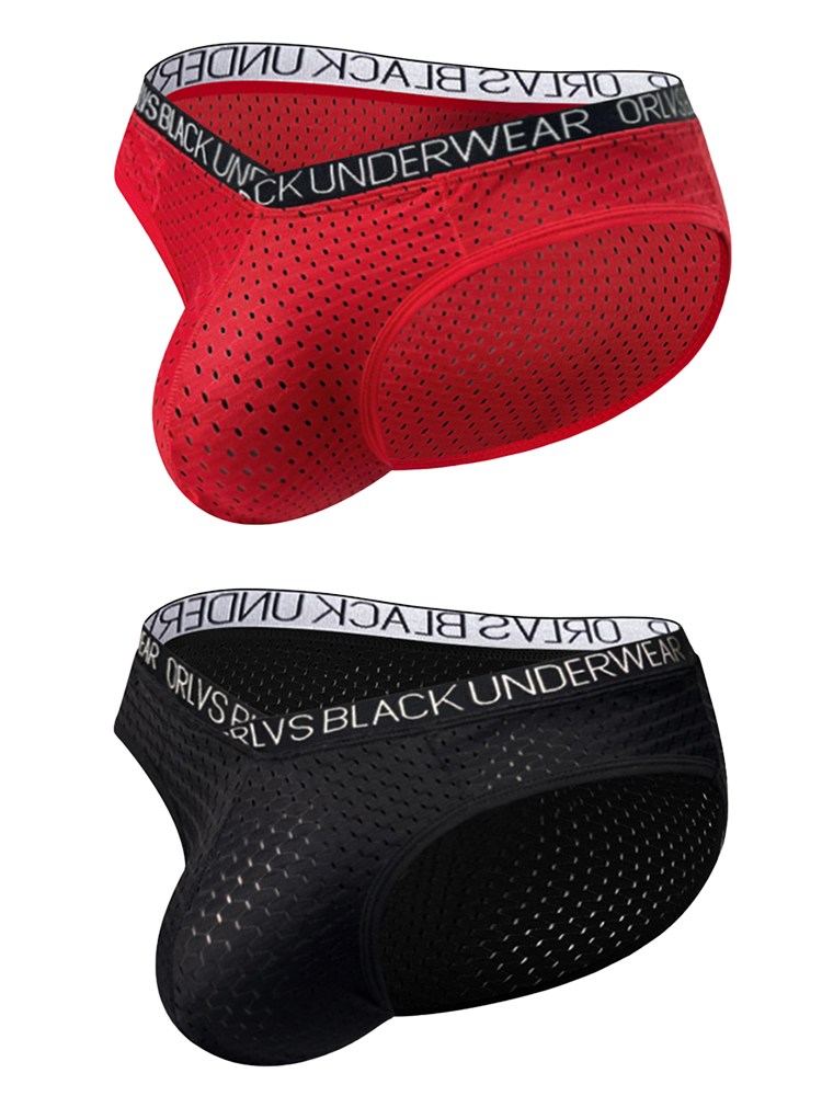 2 Pack Men's Sexy V-shape Waistband Mesh Bikinis | dmunderwear detail image 2