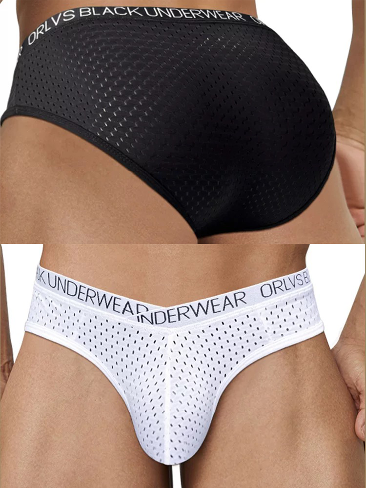 2 Pack Men's Sexy V-shape Waistband Mesh Bikinis | dmunderwear detail image 6