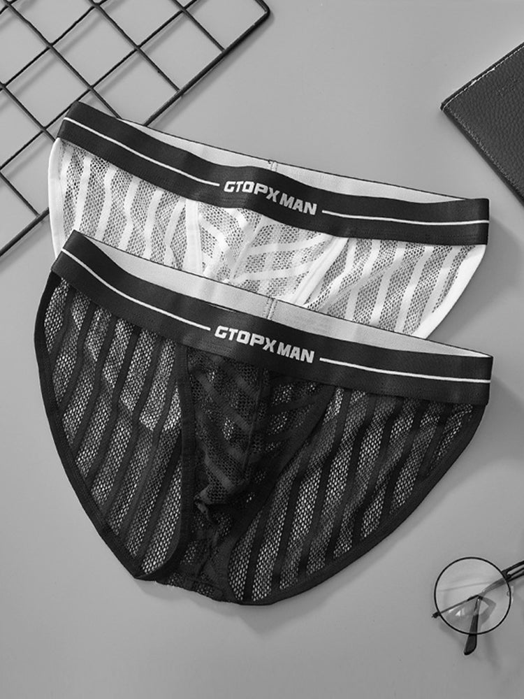 2 Pack Men's Sheer Mesh Low-Rise Breathable Briefs | dmunderwear detail image 10
