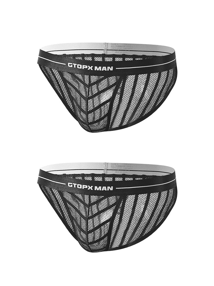 2 Pack Men's Sheer Mesh Low-Rise Breathable Briefs | dmunderwear detail image 14